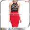 party club ladies career dress sexy nude mesh lace pattern red black patchwork Asian suits