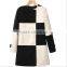 2015 European style women's contrast color grid woolen coat