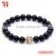 8mm black natural matt onxy beads lion head charm bracelet, most popular stainless steel jewelry bracelet for men