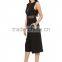 Woman/ladies black color wide leg fashion cut-out midi length sleeveless romper jumpsuit