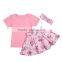 Latest design children wear summer outfit kids fashion skirt with cotton top pettiset for wholesale