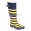 Women stripe rubber rain boot wholesale brand waterproof boots leftover stock