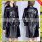 Latest womens black pu leather coats midi windbreaker slim fit jacket