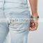 New Fashion Stretch Slim Jeans With Rips In Mid Wash for man