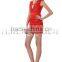 OEM service Sheath Halter Knee Length Mikado Cocktail Party Homecoming Prom Dress Red Ruffling Formal Dress