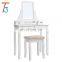 2 Large Sliding Drawers, Removable Makeup Organizer for Brushes Nail Polishes, Dressing Table with Mirror and Stool White