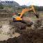 Буровой экскаватор для отсыпной работы с амфибийным понтоном для болот и водных поверхностей
