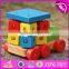 New design toddlers building blocks wooden pull train toy W05C072