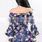 Short Boho Floral Jumpsuit Off the Shoulder Bell Sleeves Floral Print Womens Rompers Jumpsuits Sexy