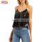 Ladies Designer Sequin Crop Tops for Women Black Criss Cross Halter Sequined Cami Top HSt7106