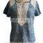Chambray Denim short sleeve with Floral Lace Ham Top Blouse