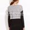 Color Block Drop Shoulder Pockets Sweater Dress Long Sleeve Boat Neck Casual Cotton Blend Sweater