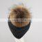 Myfur Newest Fashion Winter Crochet Hats Unisex Wholesale Genuine Raccoon Fur Pompom Beanie Wool Hats