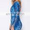 New Arrival Long Sleeve Low Back Sexy Club Wear Bodycon Dress In Blue Lace