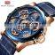 MINI FOCUS 0249G Sport Style Men Quartz Watch  Brand Luxury  Design  Men Blue Leather Strap 30M Waterproof Watches