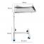 Adjustable Height Stainless Steel Medical Trolley Surgical Tray Stand Mayo Table with Wheel