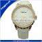 Classic White Genuine Leather Watch With IP Gold Case
