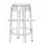 High 65cm commercial furniture transparent PC plastic bar stool