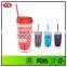 Customize 16 ounc Double walled plastic coffee tumbler promo with straw