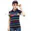 Short-Sleeve Turn-down Polo Collar Casual Stripe Tops Summer Sportwear Cotton T-Shirts