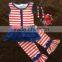 2015 New Baby Girls Ruffle Capri Dress Set July 4th Outfits With Matching Necklace and Bow