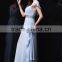 A-line Queen Anne Floor-length Satin Capped sleeve prom gown evening dress P034