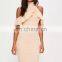 Nude High Neck Frill Women Cold Shoulder Midi Dress