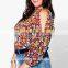 2017 new design women long sleeve off shoulder chiffon loose blouse & top sweet floral print shirt