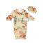 Cute floral print infant baby sleeping bag long sleeve children clothing and headband 2pcs sleeping bag  baby gown set