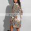 2021 hot sale Belted shirt long-sleeved single-breasted lapel printed shirt dress