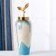 American Luxury Hand Made White Blue Ceramic Vase With Metal Cap For Showroom Decor