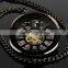 Black Stainless Steel Skeleton Pocket Watch Automatic Movement WP116-ESS