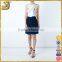 White and navy blue cotton blended embroidered lace women dress                        
                                                Quality Choice