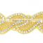 Fashion Handcrafted Gold Iron on Rhinestone Bead Sash Trim for Dress R2702F03