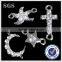 Rhodium cross connector moon and star cz charm