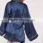 2017 New Arrival Pyjamas Kimono Silk Robe Navy Contrast Piping Embroidered Logo Shirt Dress With Tie Waist