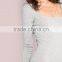 Gray Sleeved Rib Knit Bar Bust Bodysuit 95% Rayon 5% Spandex Sexy Scoop Neck with Criss Sweater