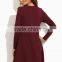 Burgundy Open Shoulder Swing Dress Cotton Polyester Blend Long Sleeve Casual Dress