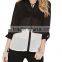 contrast-paneled blouse black and white loose fit shirts women