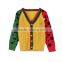 High Quality Contrast Color Cable Knit Boy's V-neck Cardigan Sweater