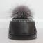 Myfur Man Handsome Style Pure Leather Baseball Cap Hat with Real Silver Fox Fur Bobble Cap