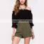 Short sleeve plain textured woven women off shoulder blouse