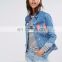 New design 100% Cotton jeans jacket women Badge Detail jean jacket wholesale