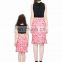 Mother daughter matching dresses 2pcs pink floral skirt black lace top women clothing summer set