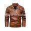 Wholesale custom men's  guy PU leather jacket large size stand-up collar embroidered motorcycle bomber jacket