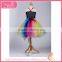 Fairy rainbow color silk material blossom knee skirt fluffy voile girl's dress children frocks designs