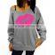 Couple Lover Sweatshirt 2015 Latest Design Women One Shoulder French Terry Wholesale Crewneck Sweatshirt with Sexy Red Lip Print