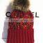 Fashion Korean Coloured Thread Knitting Faux Fur Pom Pom Beanie Hat