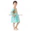 Fall 2016 New Sequin Design Pattern with Gold Dot on Aqua Cotton Girls Dress