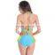 Women Bandeau Bandage Contrast-color Bikini Push-up Gather Swimsuit Bathing Suit